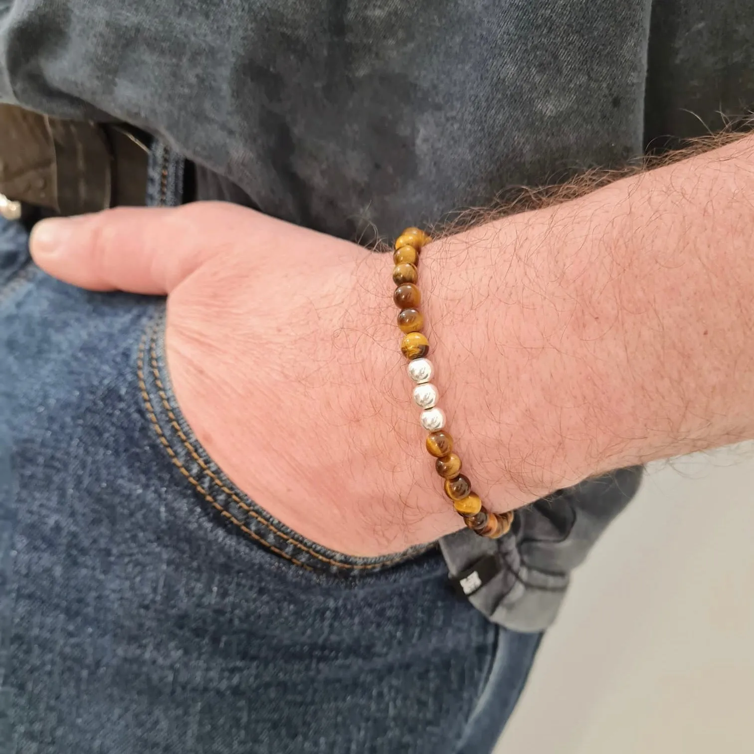 Mens Tiger Eye Gemstone Bracelet