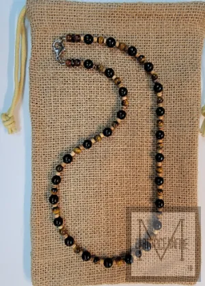Men's Tigers Eye Onyx Beaded Necklace