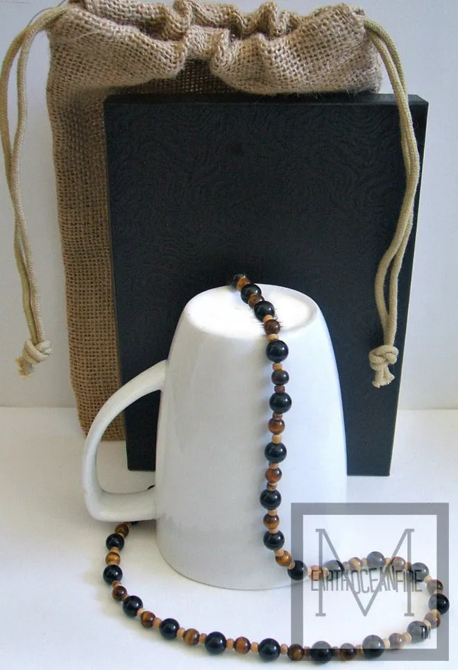 Men's Tigers Eye Onyx Beaded Necklace