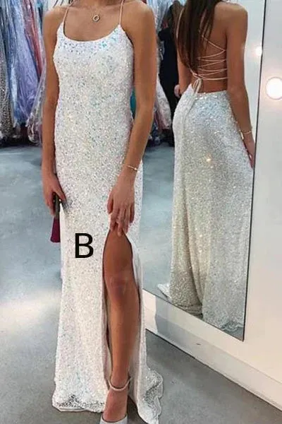 Mermaid White Iridescent Prom Dress 2025 Sequin Sparkly Evening Gown Backless