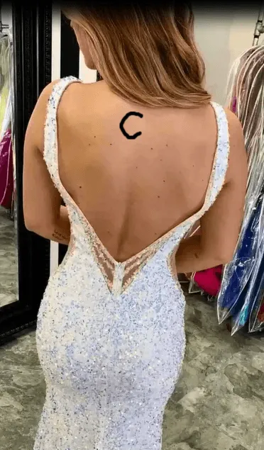 Mermaid White Iridescent Prom Dress 2025 Sequin Sparkly Evening Gown Backless