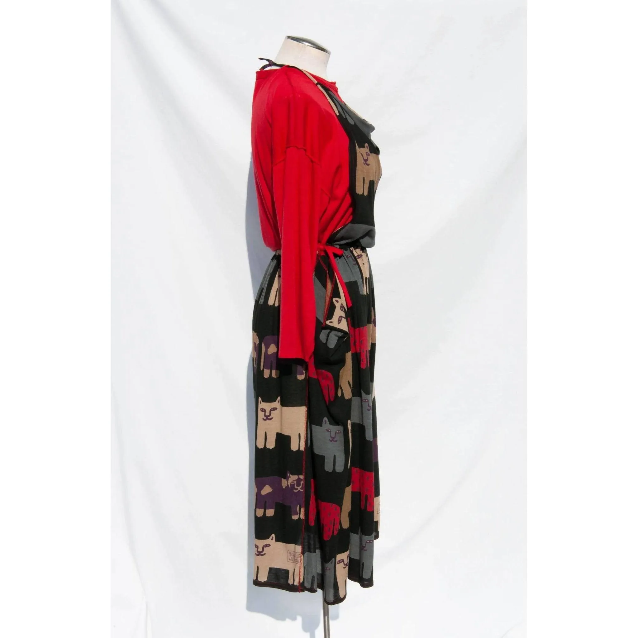 MICHAELE VOLBRACHT Famous Multicolored Cat Print Apron Dress | Size S-L
