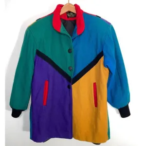 Michelle Francois Vintage 80's Wool Color Block Coat - Women's Size S - So fun!