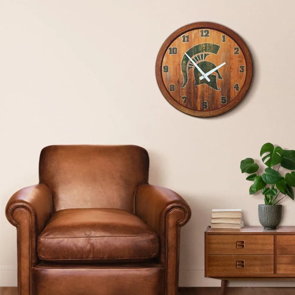Michigan State Spartans: Weathered "Faux" Barrel Top Wall Clock