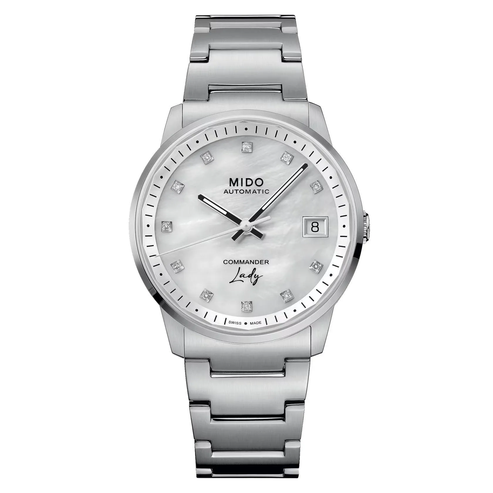 Mido Clock Commander Lady 35mm Madreperper Diamonds Automatic Steel M021.207.11.106.00