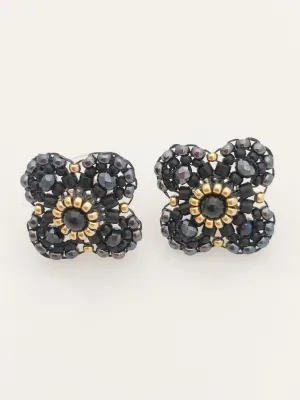 Miguel Ases Black Quartz, Black Onyx and Gunmetal Earrings with Silver Rondells