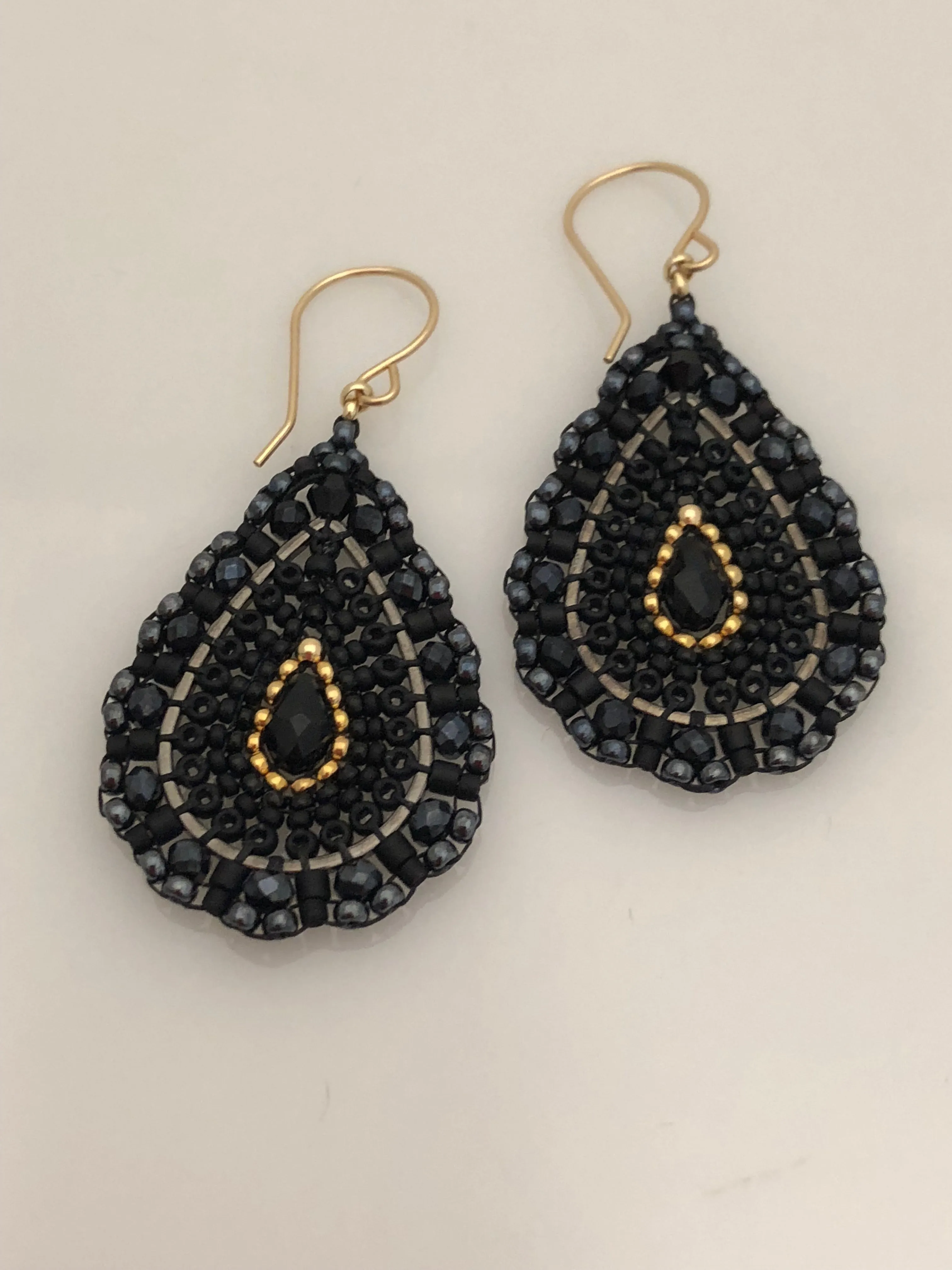 Miguel Ases Black Quartz, Gunmetal and Swarovski Earrings