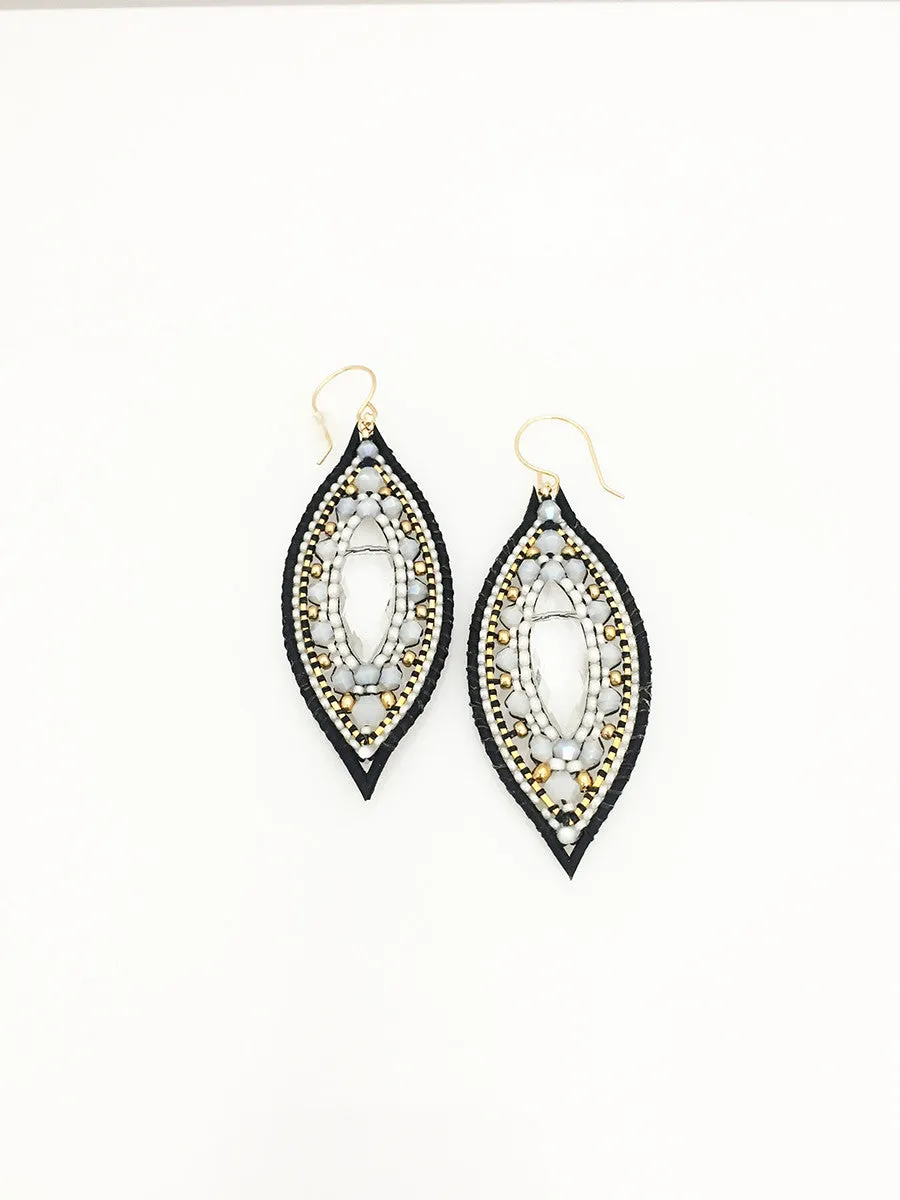 Miguel Ases Crystal Quartz Opalite and Leather Earrings