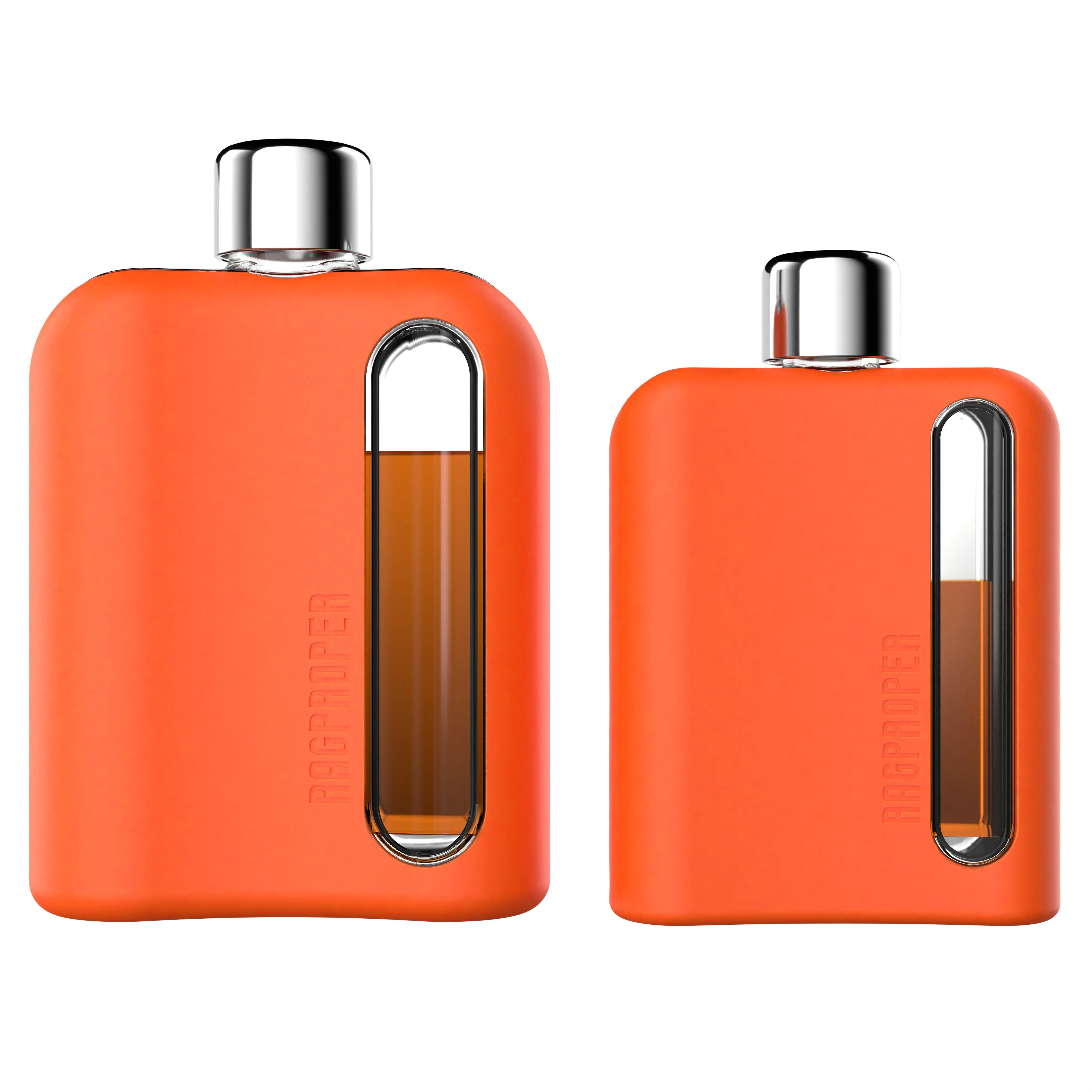 Mile High Orange Silicone Glass Flask Gift Set (Single Shot 100ml   Double Shot 240ml)