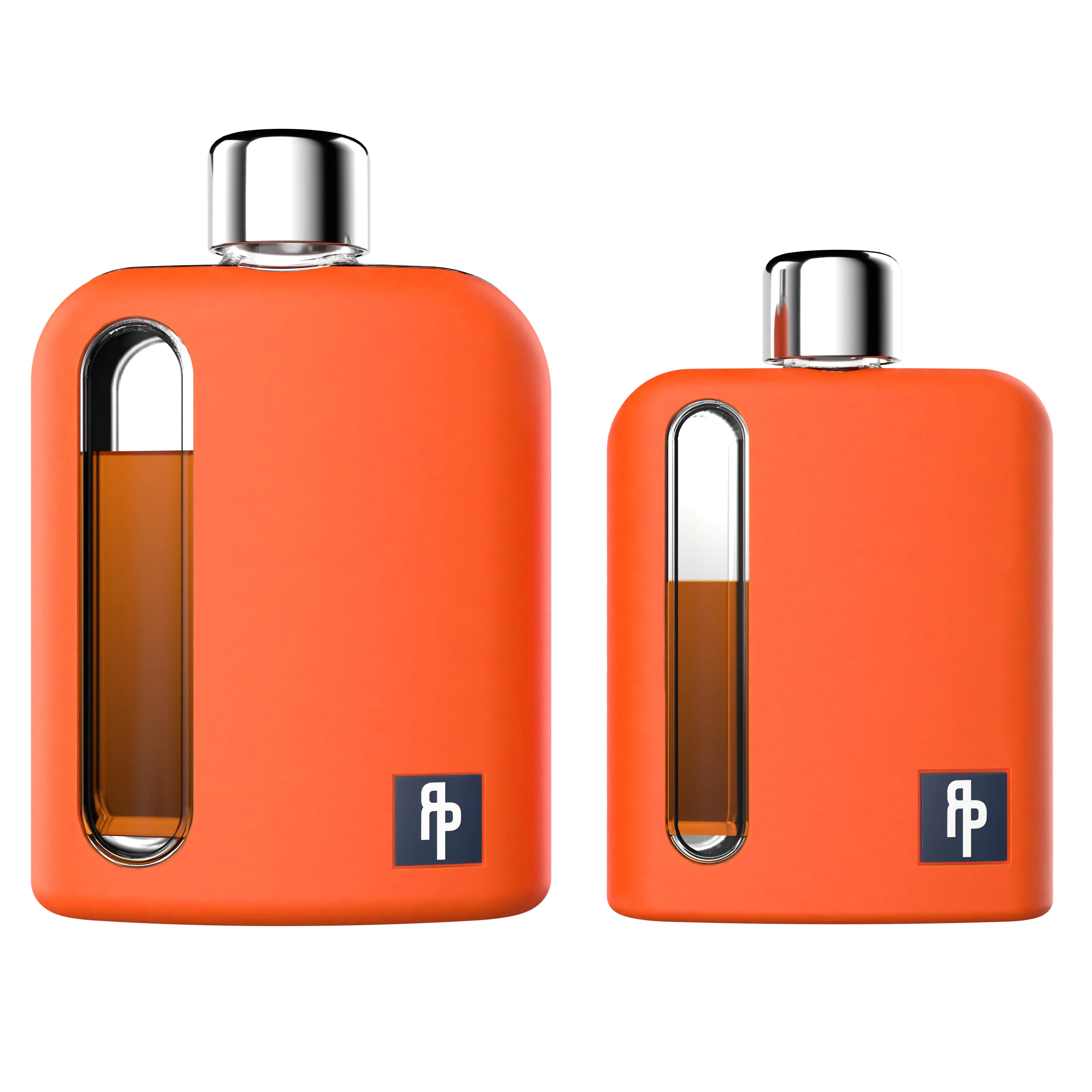 Mile High Orange Silicone Glass Flask Gift Set (Single Shot 100ml   Double Shot 240ml)