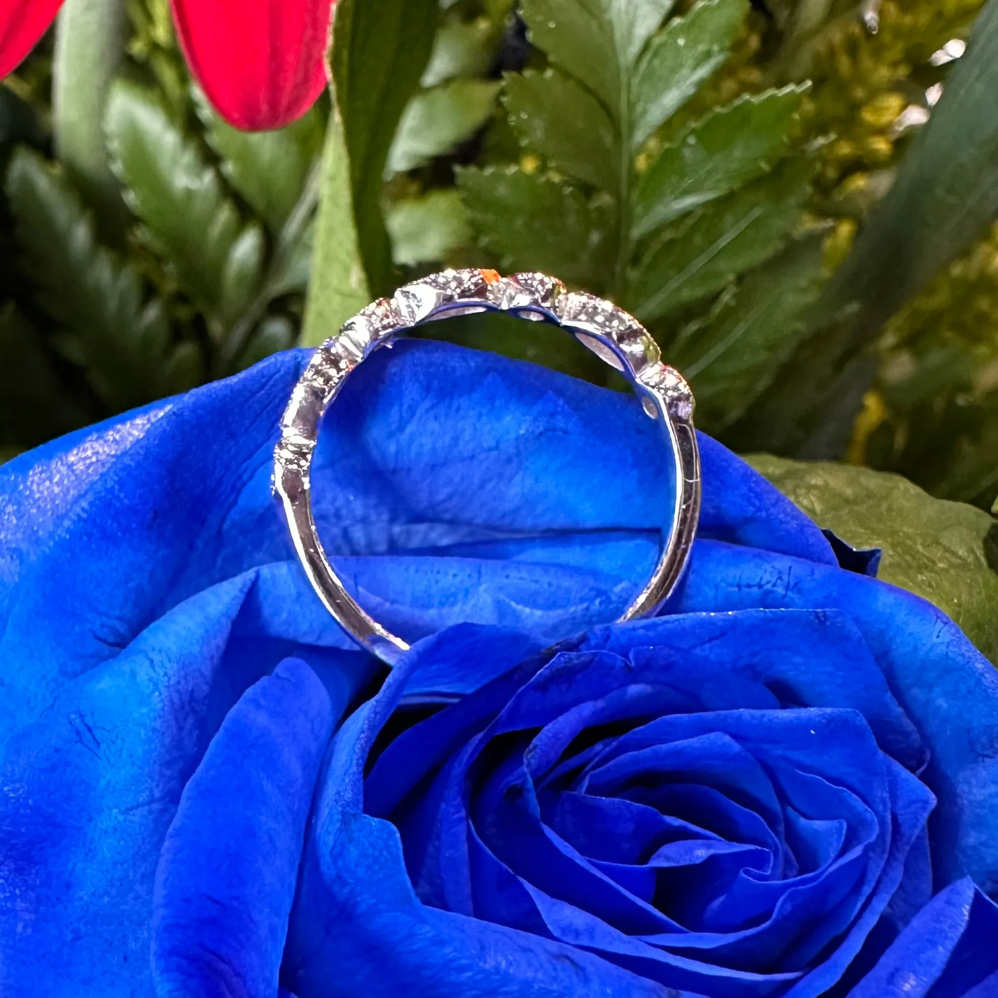 Milgrain Detailed Stacking Diamond Wedding Band 14K White Gold Ring