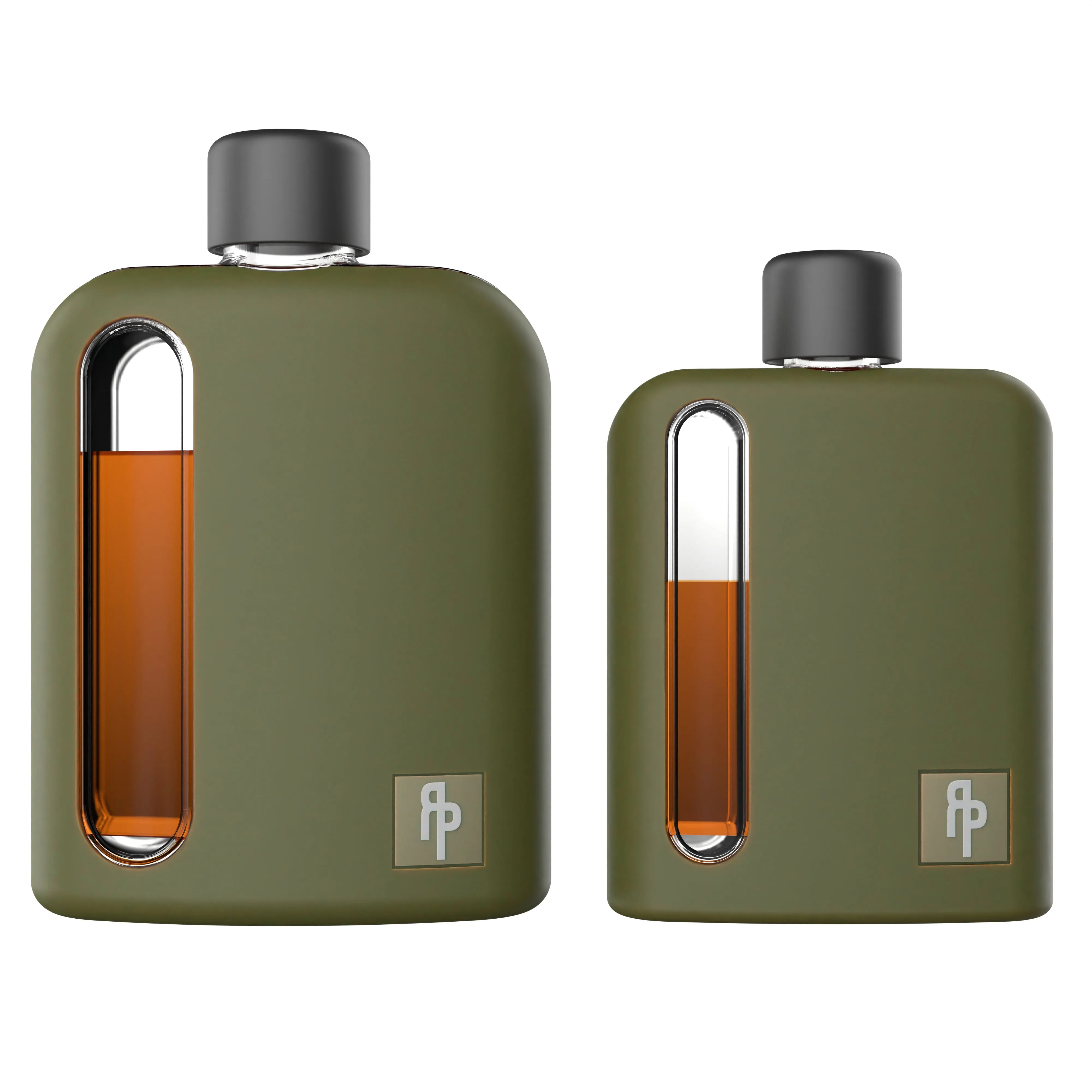 Military Green Silicone Glass Flask Gift Set (Single Shot 100mL   Double Shot 240mL)