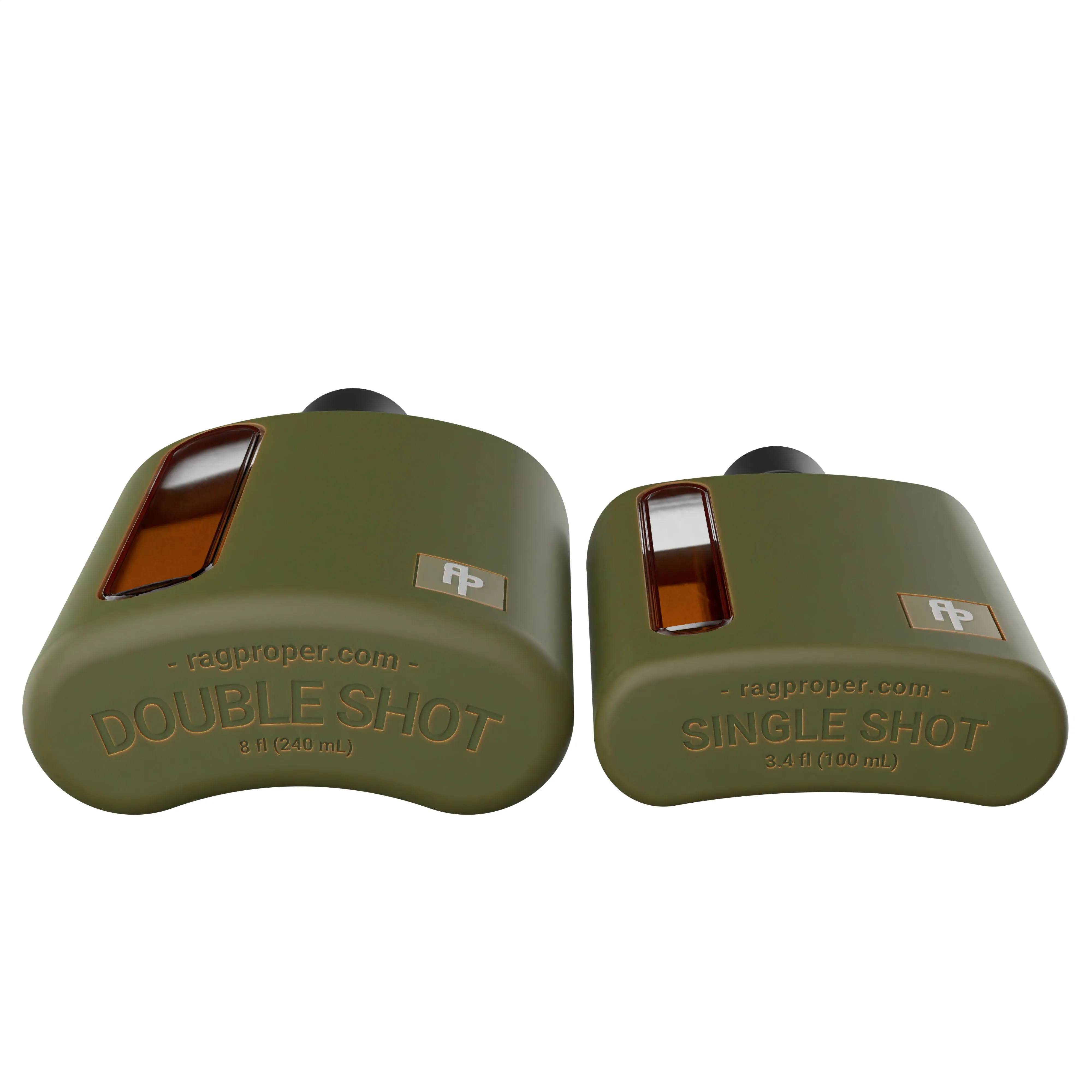 Military Green Silicone Glass Flask Gift Set (Single Shot 100mL   Double Shot 240mL)