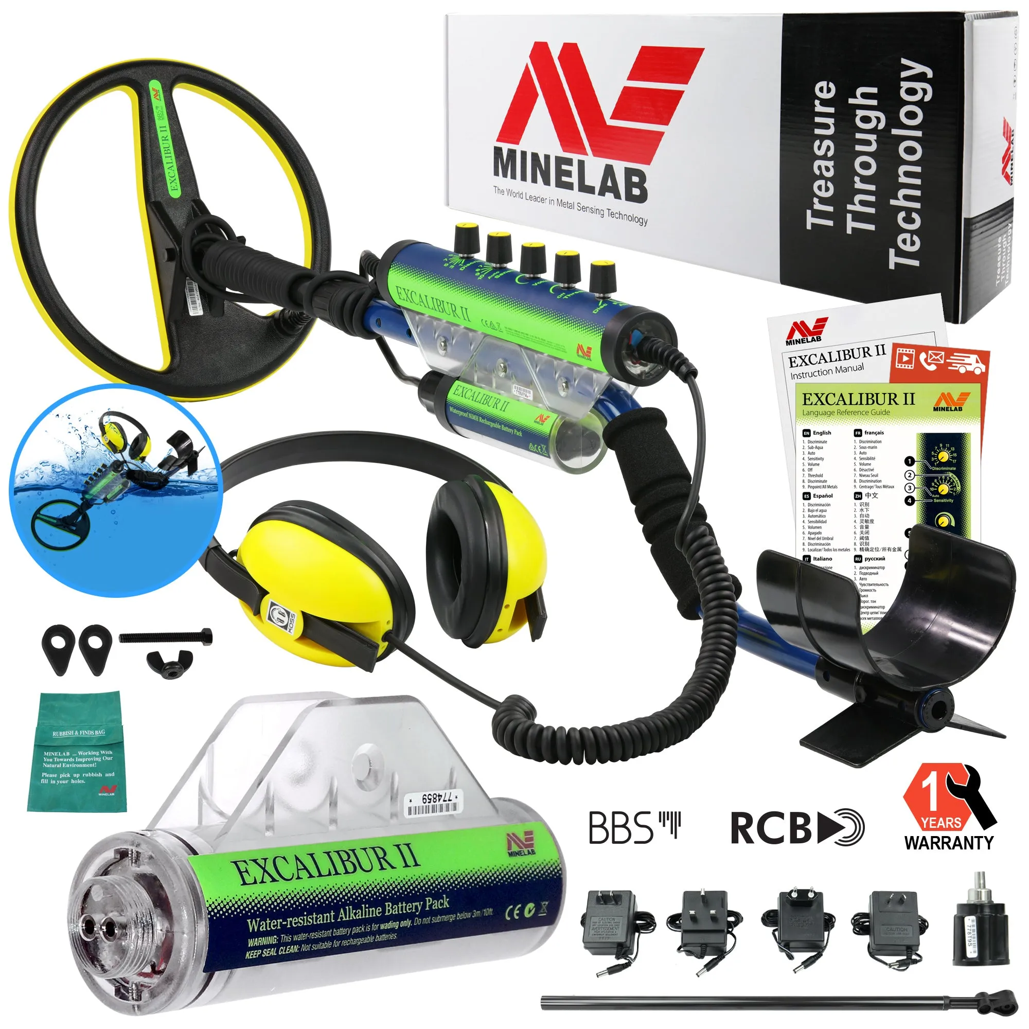 Minelab Excalibur II Metal Detector 10" Search Coil and Alkaline Battery Pack