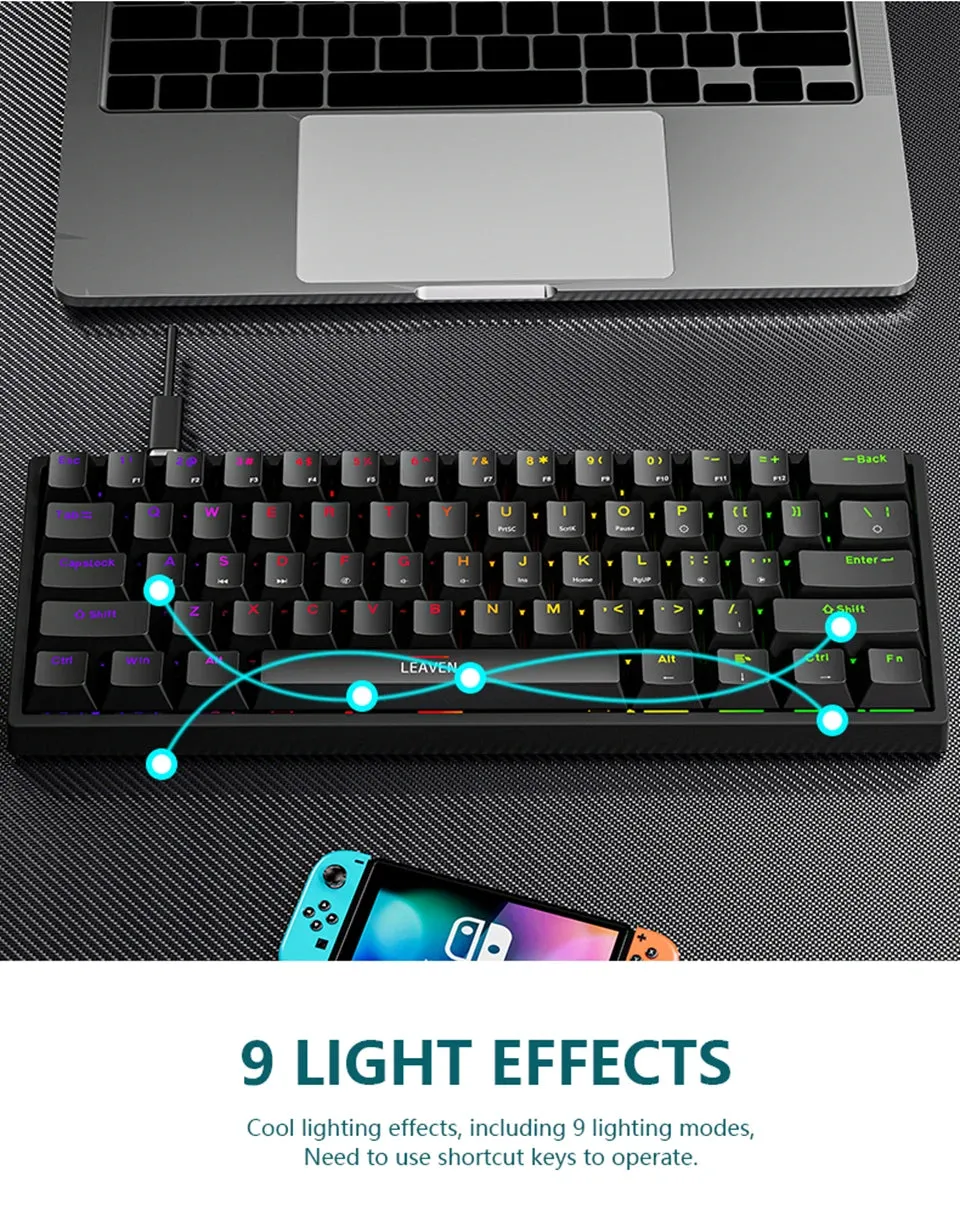 Mini Backlit RGB Gaming Mechanical Keyboard 60% Custom Keycap Hotswap