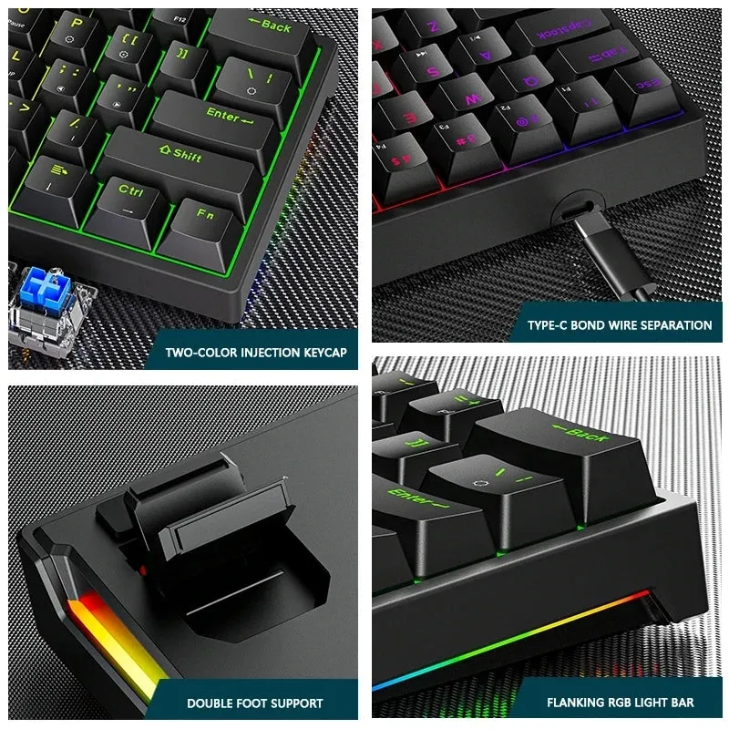 Mini Backlit RGB Gaming Mechanical Keyboard 60% Custom Keycap Hotswap