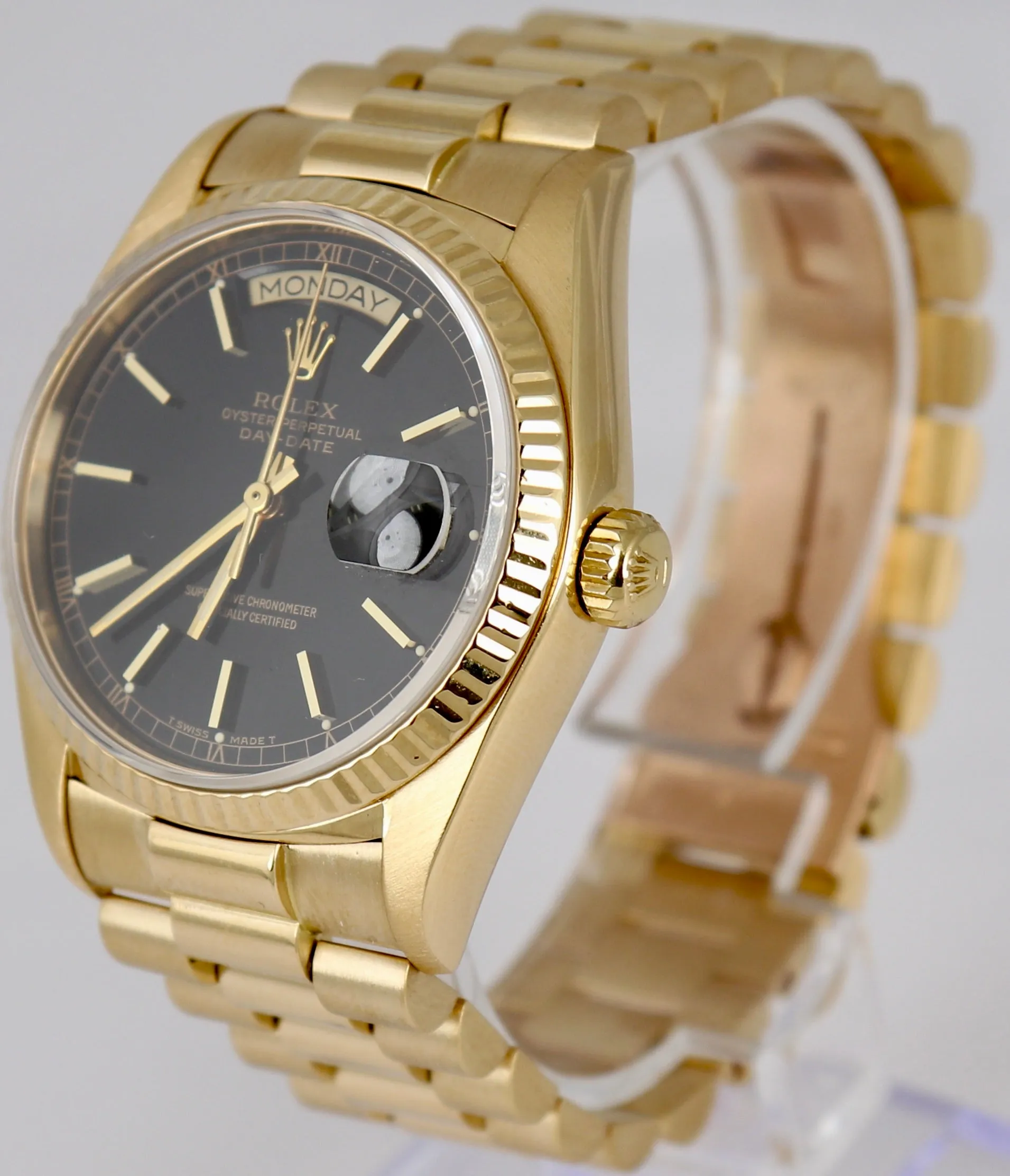 MINT 1987 Rolex Day-Date President 18038 36mm Black 18K Yellow Gold Watch