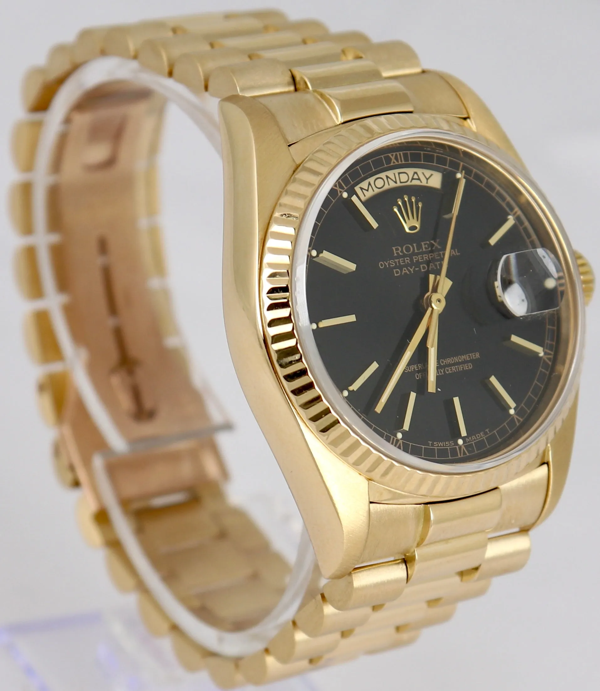 MINT 1987 Rolex Day-Date President 18038 36mm Black 18K Yellow Gold Watch