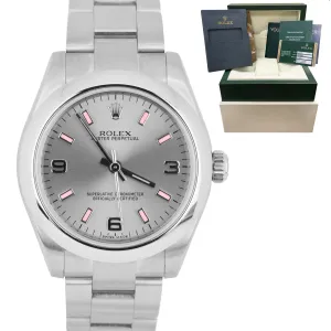 MINT Ladies Rolex Oyster Perpetual 31 Silver 3-6-9 Pink 31mm Oyster 177200 Watch