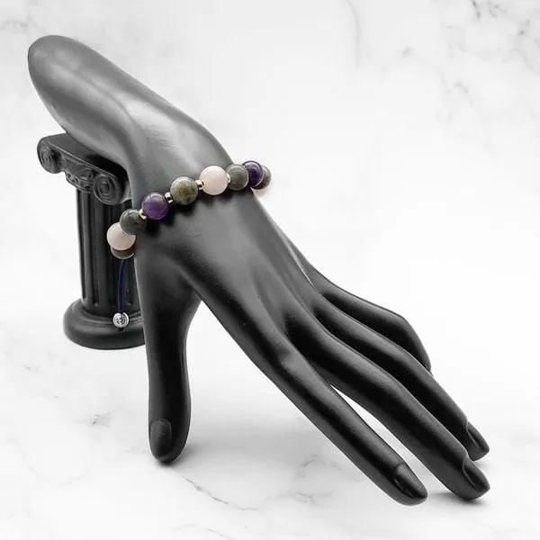 Miracle of Love | Labradorite-Rose Quartz-Amethyst Stunning Bracelet in Gold/Silver 10MM