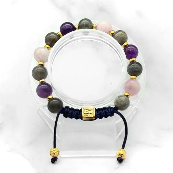 Miracle of Love | Labradorite-Rose Quartz-Amethyst Stunning Bracelet in Gold/Silver 10MM