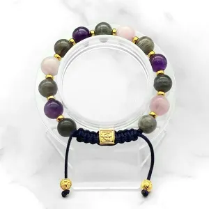 Miracle of Love | Labradorite-Rose Quartz-Amethyst Stunning Bracelet in Gold/Silver 10MM