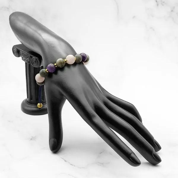 Miracle of Love | Labradorite-Rose Quartz-Amethyst Stunning Bracelet in Gold/Silver 10MM