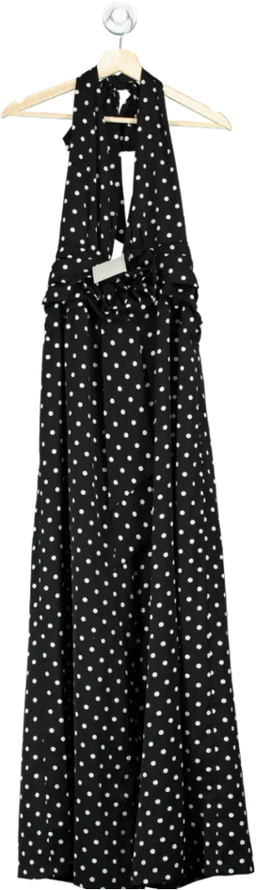 Miss Circle Black Polka Dot Halter Maxi Dress UK S