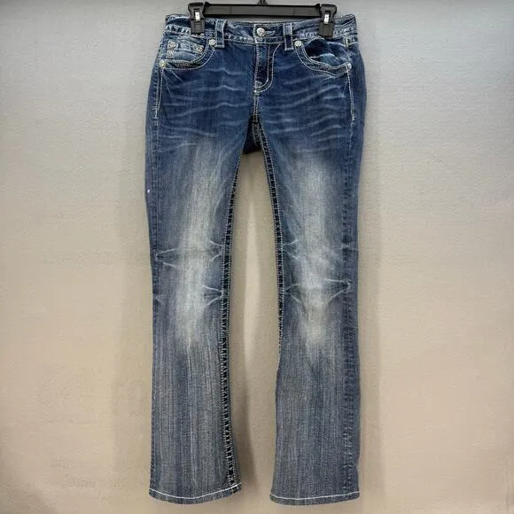 Miss Me Jeans Women's 28x34 (6) Blue Signature Boot Angel Wings Western Blingy