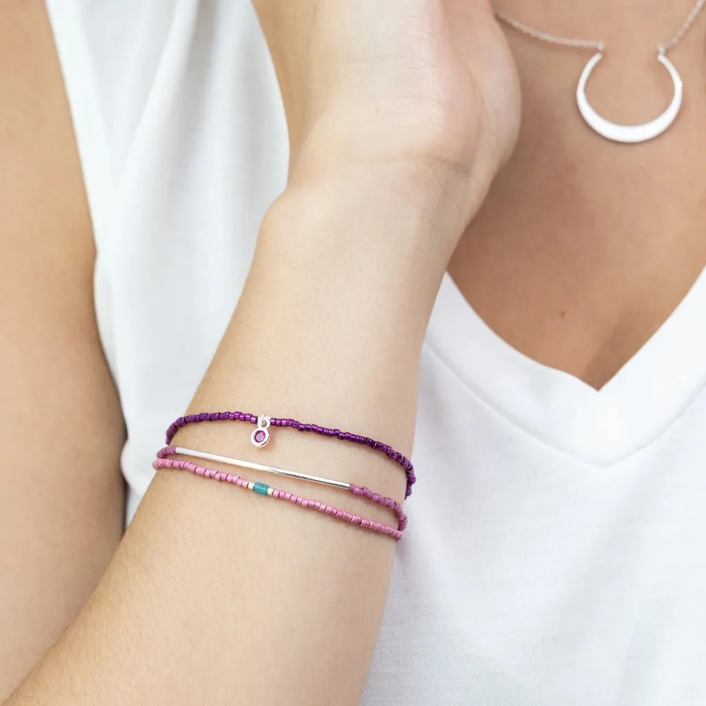 Miyuki Bracelet Trio - Fuchsia / Silver