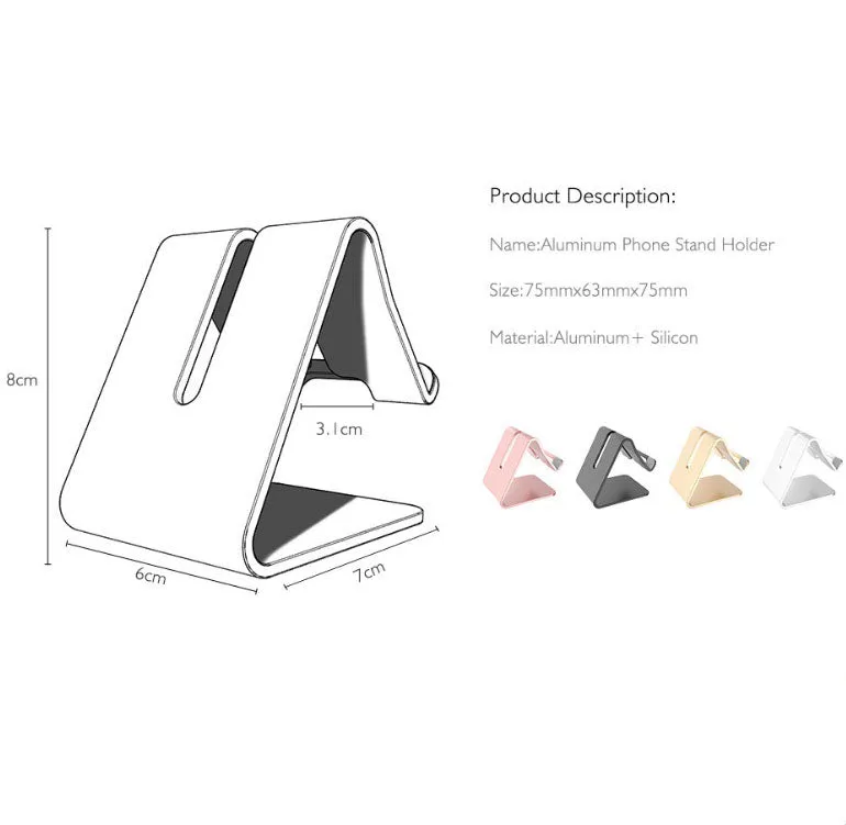 Mobile Phone Holder Stand Aluminium Alloy Metal Tablet Desk Holders Cellphone Stands  Rose gold