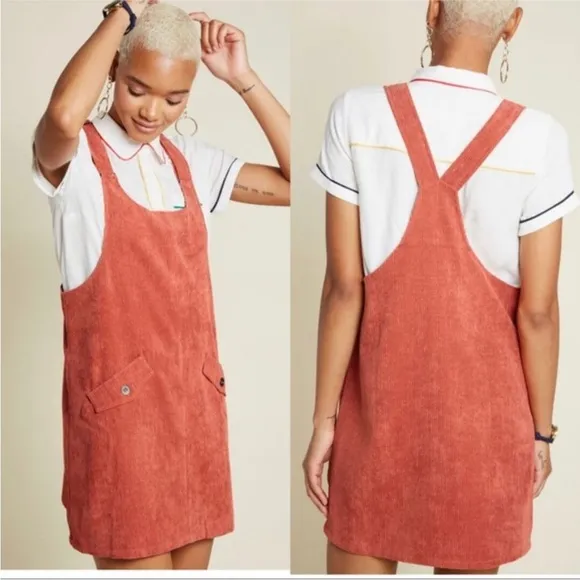 Modcloth Sociable Scholar Corduroy Jumper in Rust Size 2X
