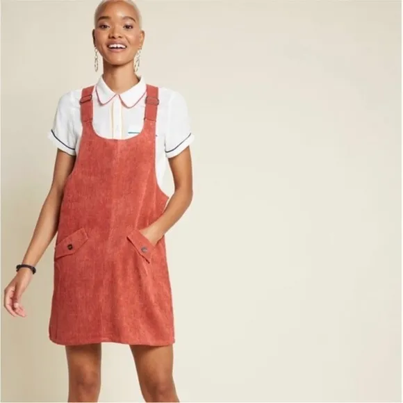 Modcloth Sociable Scholar Corduroy Jumper in Rust Size 2X