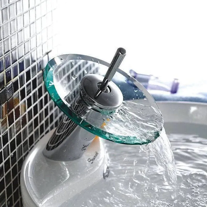 Modern Style Bathroom Hot & Cold Round Glass Waterfall Tap