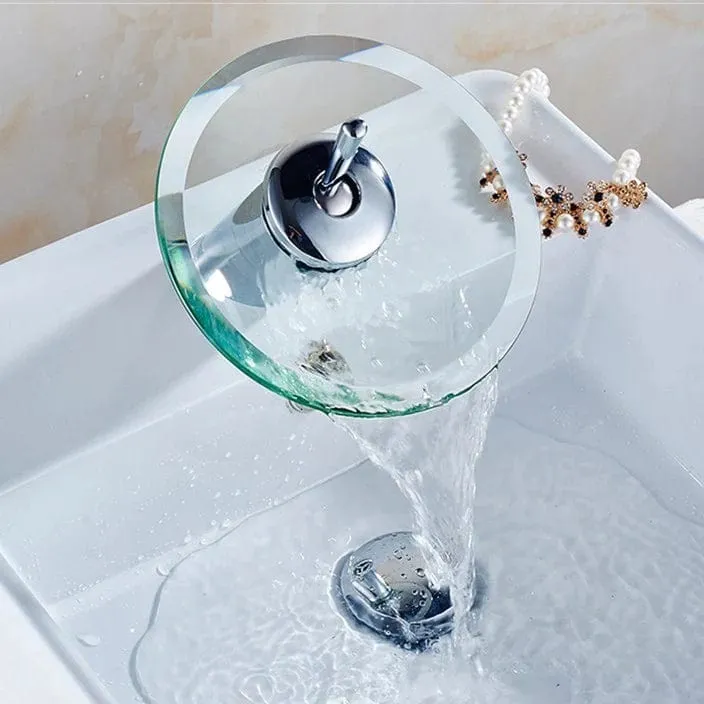 Modern Style Bathroom Hot & Cold Round Glass Waterfall Tap