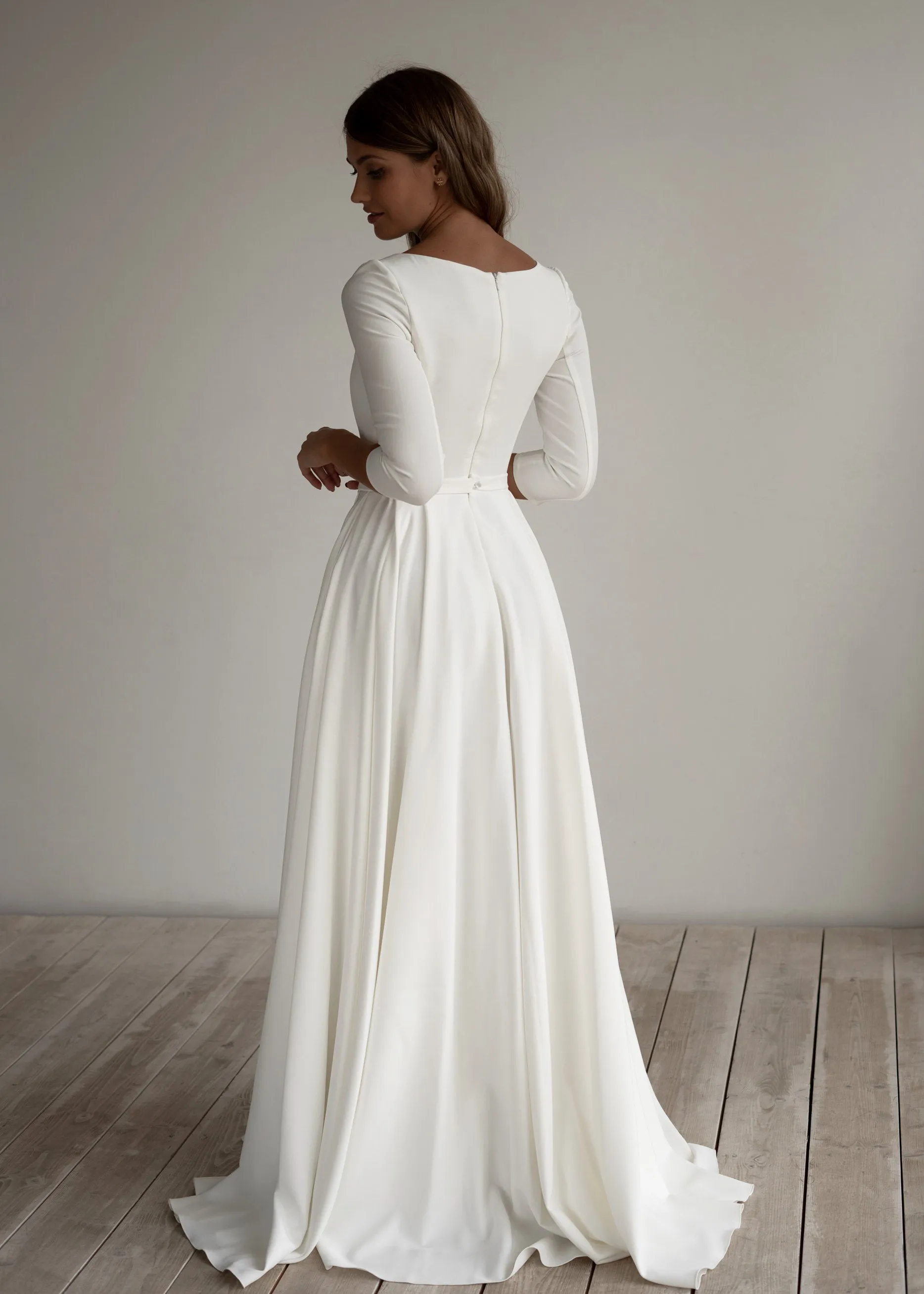 Modest Long Sleeve Wedding Dress with Pocket