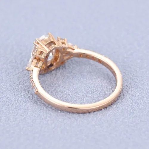 Moissanite engagement ring rose gold oval moissanite ring diamond band art deco unique vintage cluster Pear ring wedding Bridal Anniversary