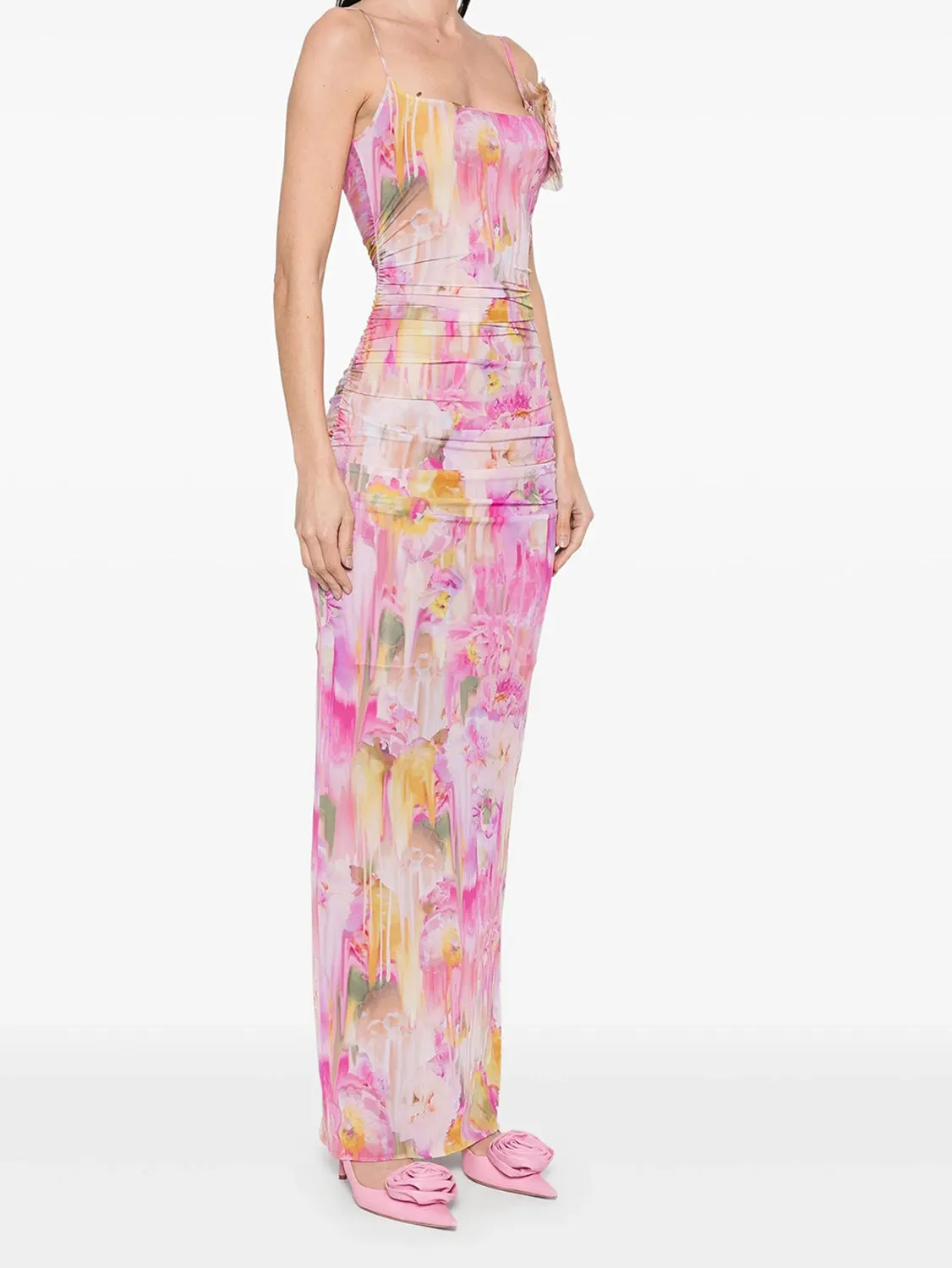 molly Floral Appliqué Print Maxi Dress in pink