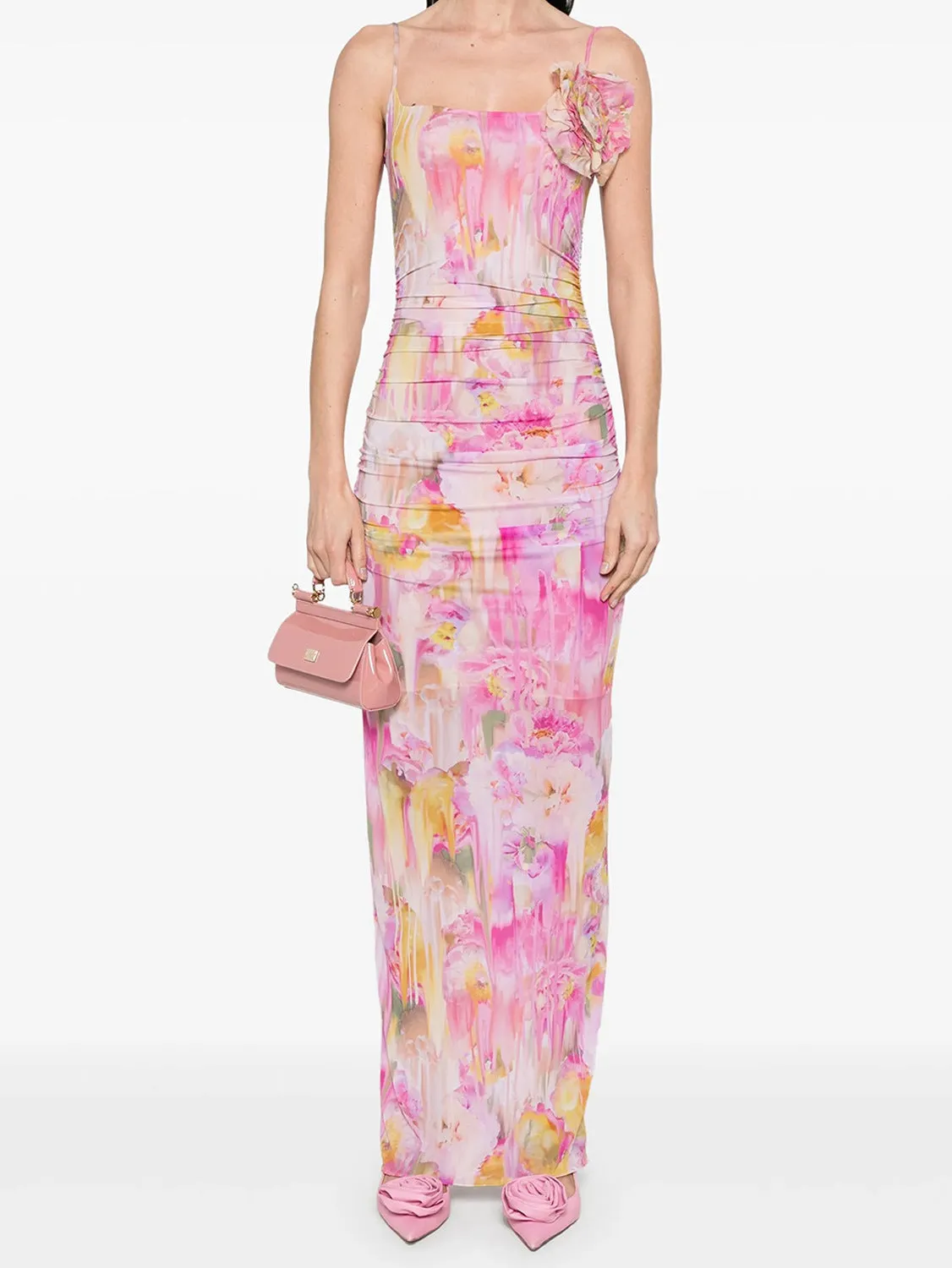 molly Floral Appliqué Print Maxi Dress in pink