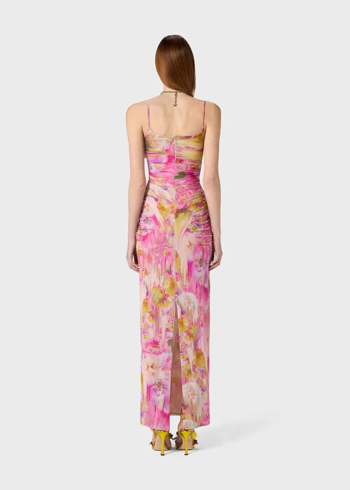 molly Floral Appliqué Print Maxi Dress in pink