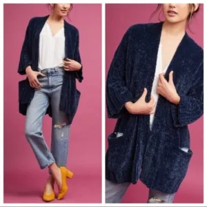 Moth Anthropologie Navy Soft Chunky Chenille Oversized Cardigan Size XS