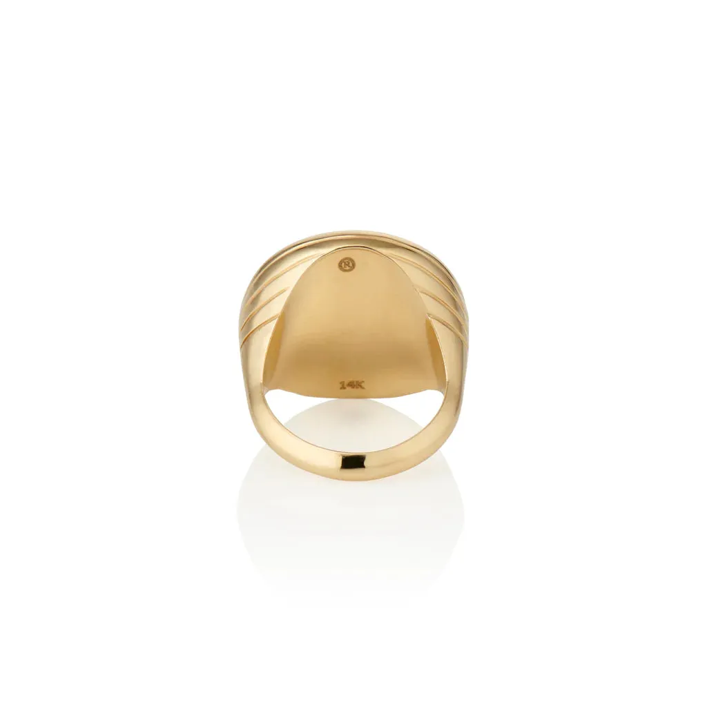 Mother of Pearl & Blue Sapphire Compass Signet Ring