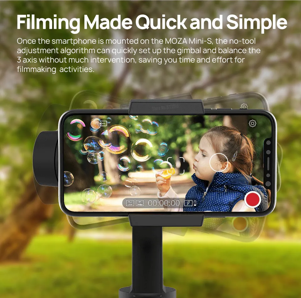 MOZA Mini-S 3-Axis Foldable Smartphone Gimbal Stabilizer of Smart Camera for Motion Recording
