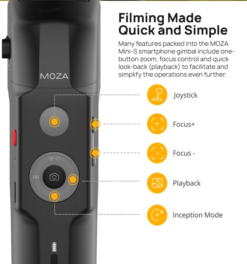 MOZA Mini-S 3-Axis Foldable Smartphone Gimbal Stabilizer of Smart Camera for Motion Recording