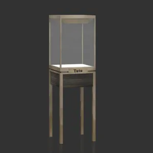 MT02  Stainless Steel Top Rotate Lighting Glass Showcase