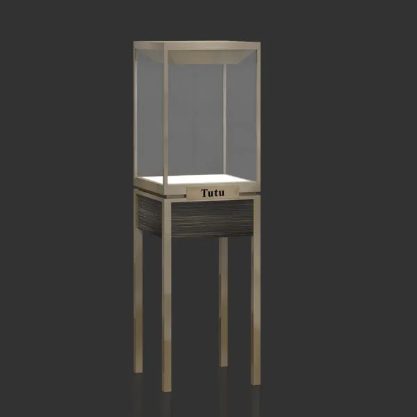 MT02  Stainless Steel Top Rotate Lighting Glass Showcase