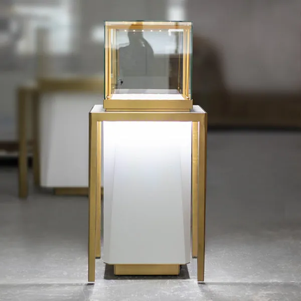 MT27 Luxury Pedestal Showcase w/ Metal Legs & Base Cabinet, RFID Locking Drawer, Led Bars