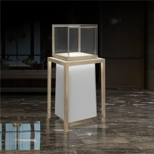 MT27 Luxury Pedestal Showcase w/ Metal Legs & Base Cabinet, RFID Locking Drawer, Led Bars