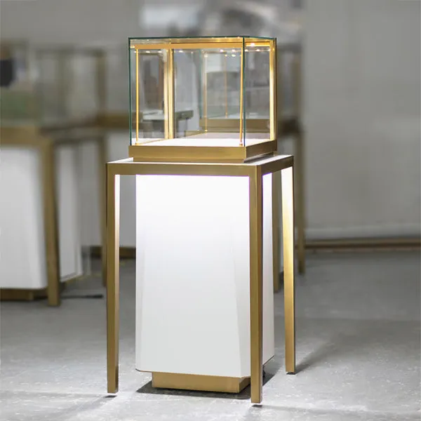 MT27 Luxury Pedestal Showcase w/ Metal Legs & Base Cabinet, RFID Locking Drawer, Led Bars
