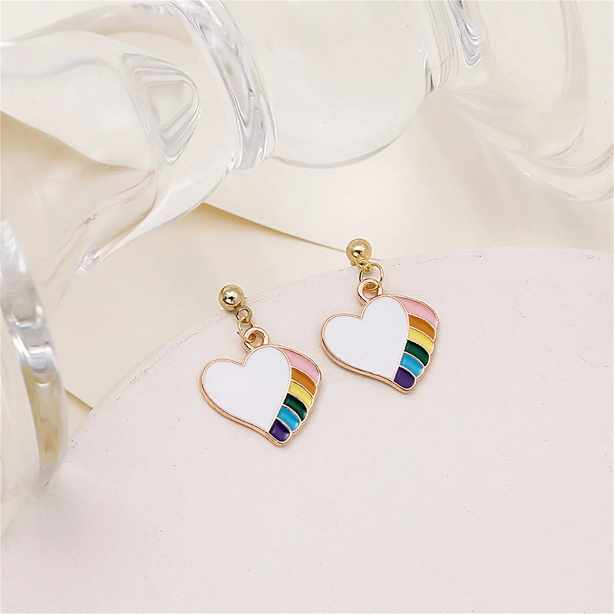 Multicolor Enamel & 18K Gold-Plated Rainbow Heart Drop Earrings